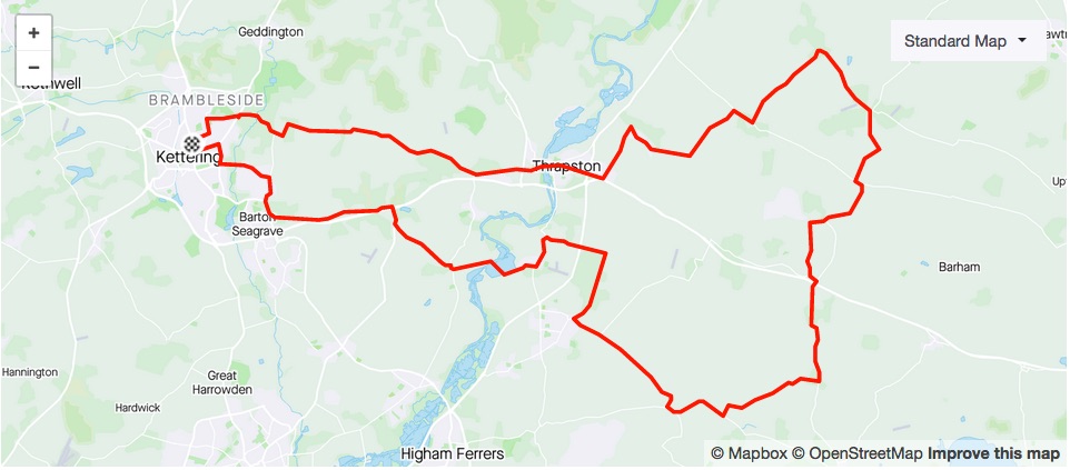 46.9 mile clockwise loop to Water Mill Tea Rooms at Woodford Mill